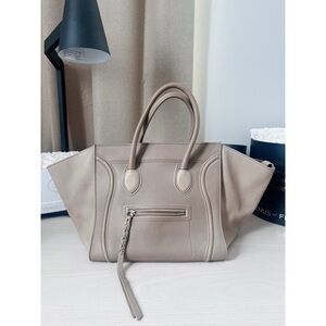 Céline Leather Phantom Tote Medium in Taupe